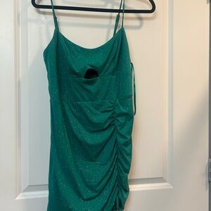 Green Ruched Spaghetti Strap Dress